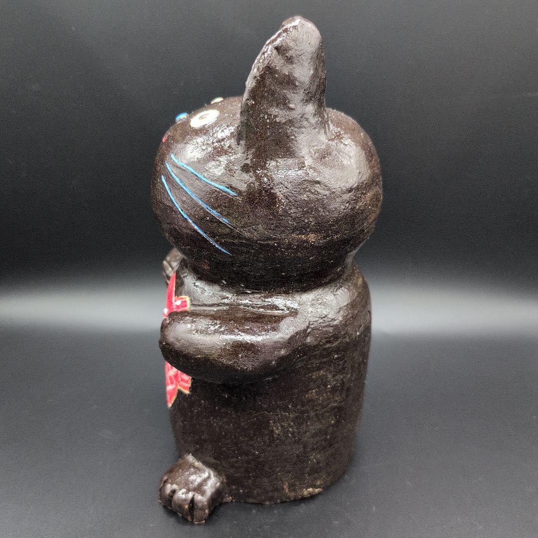 【新品未使用】縁起物 癒し 鯛持ち ネコ (黒) 特大 招き猫 瀬戸焼