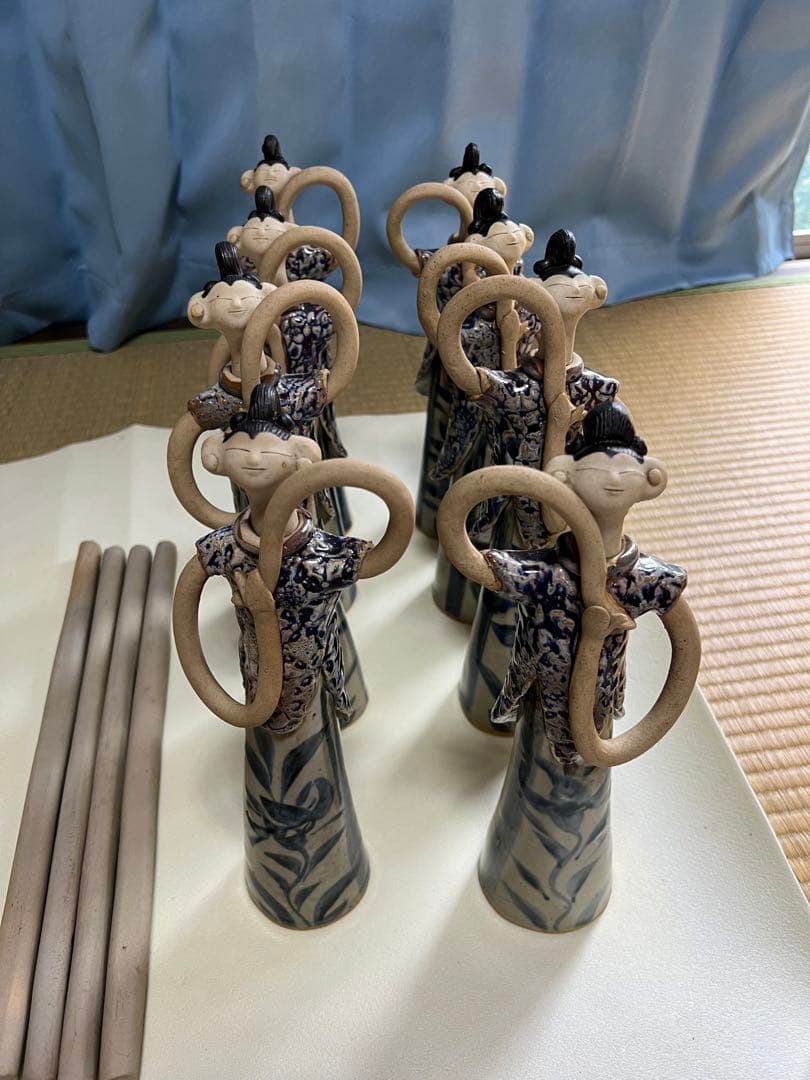 【珍品】神輿雛人形　青芳人形砥部焼　雛人形10体セット　青芳窯　森元青芳