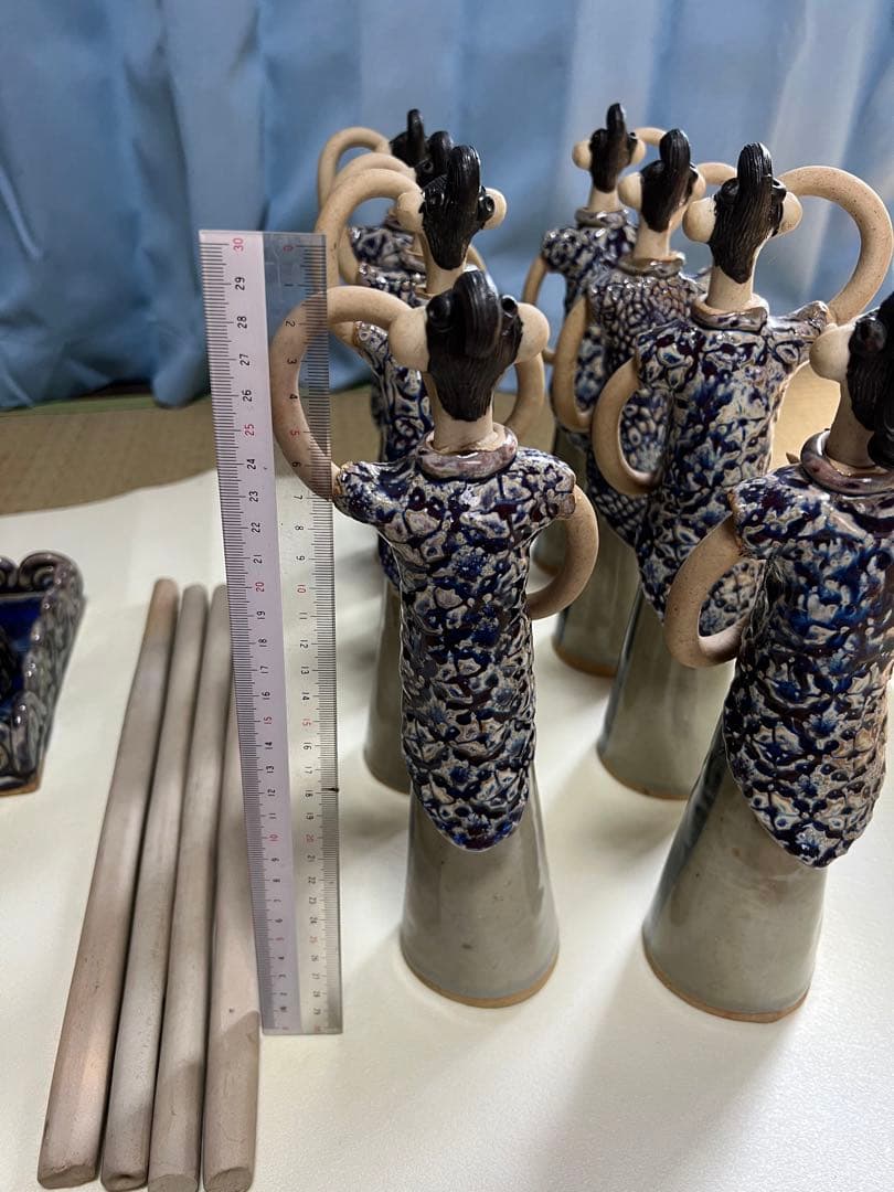 【珍品】神輿雛人形　青芳人形砥部焼　雛人形10体セット　青芳窯　森元青芳