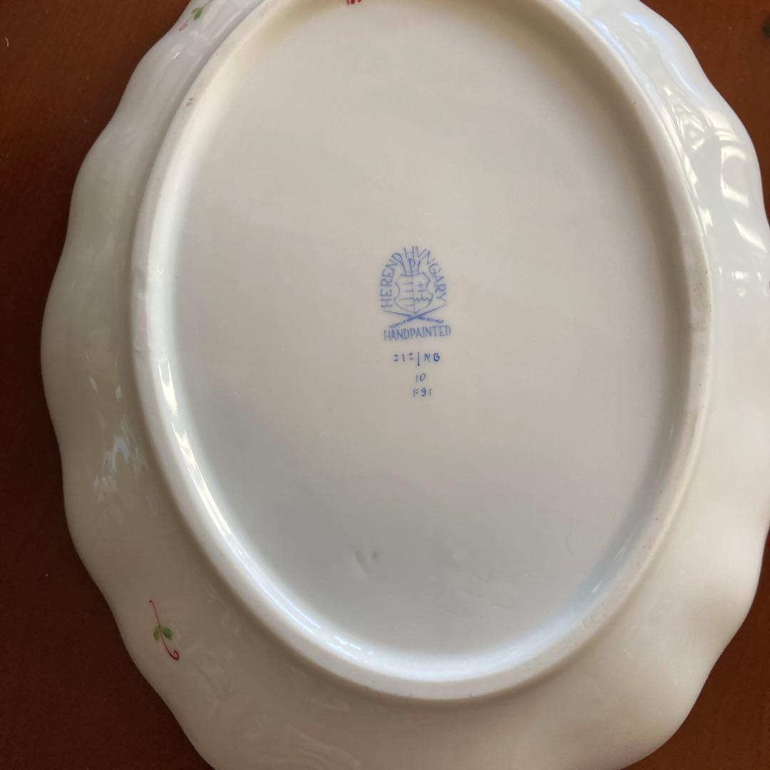 ヘレンド　ハンドペイント花柄オーバル皿