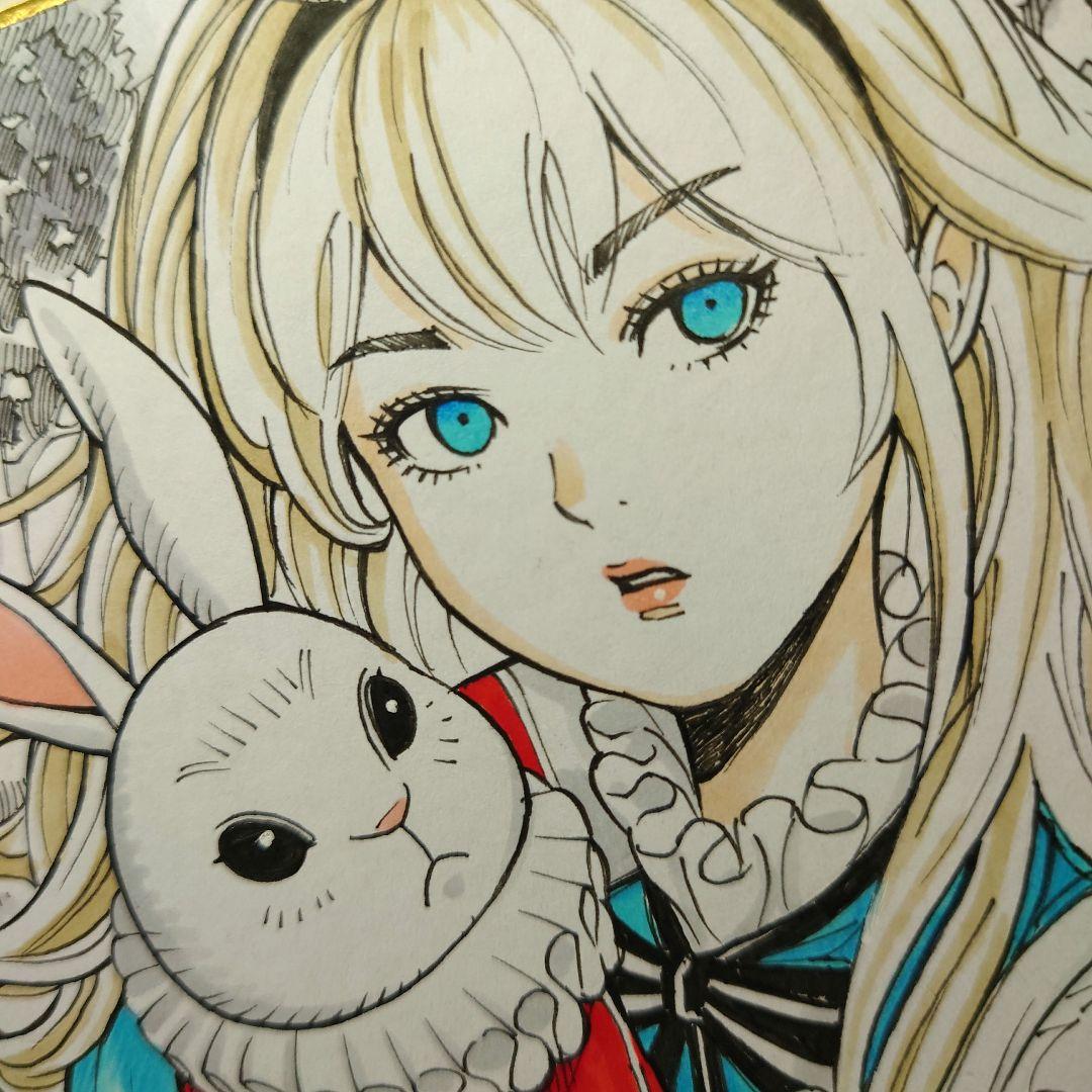 【手描きイラスト 104】オリジナル原画色紙 「不思議の国のアリス 時間の森」