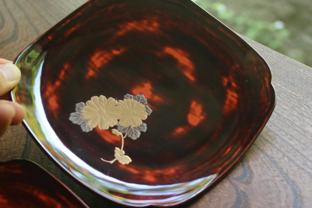 デッドストック！時代曙塗に優美な花蒔絵の映えるお皿3点（検輪島塗蒔絵皿菓子皿