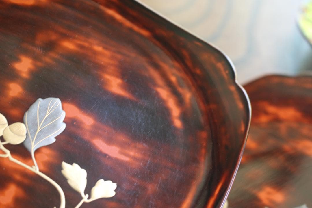 デッドストック！時代曙塗に優美な花蒔絵の映えるお皿3点（検輪島塗蒔絵皿菓子皿