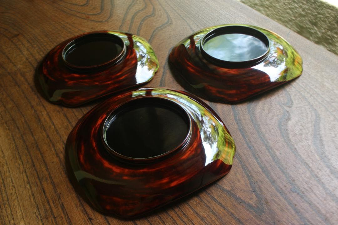 デッドストック！時代曙塗に優美な花蒔絵の映えるお皿3点（検輪島塗蒔絵皿菓子皿