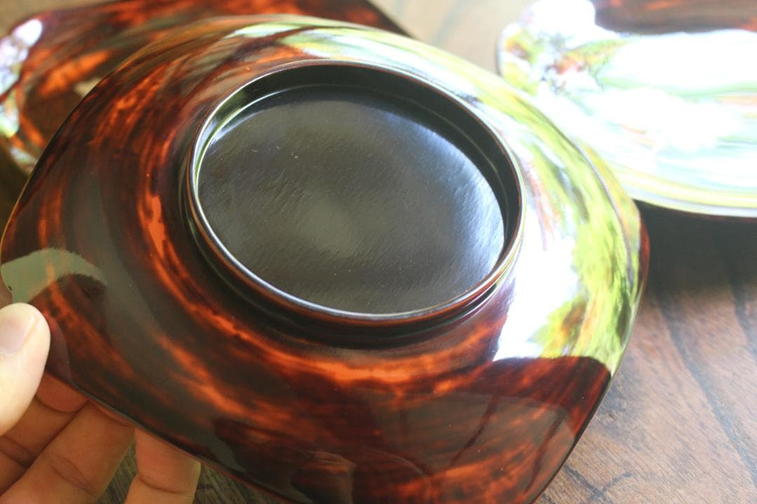 デッドストック！時代曙塗に優美な花蒔絵の映えるお皿3点（検輪島塗蒔絵皿菓子皿