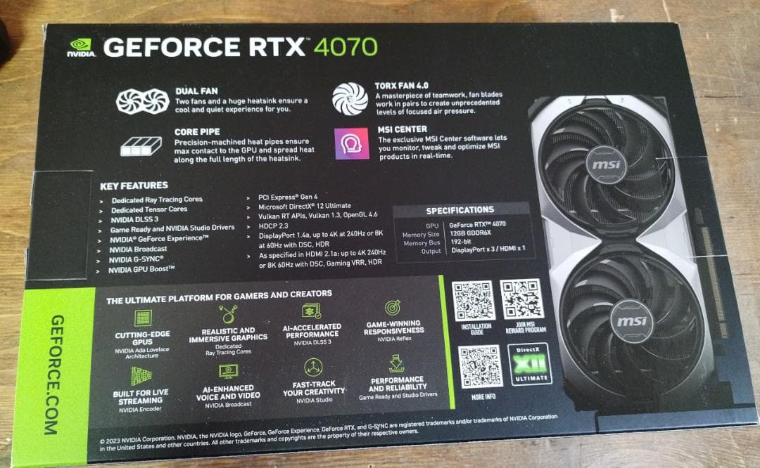 グラフィックボード・グラボ・ビデオカード MSI GeForce RTX 4070 VENTUS 2X E 12G