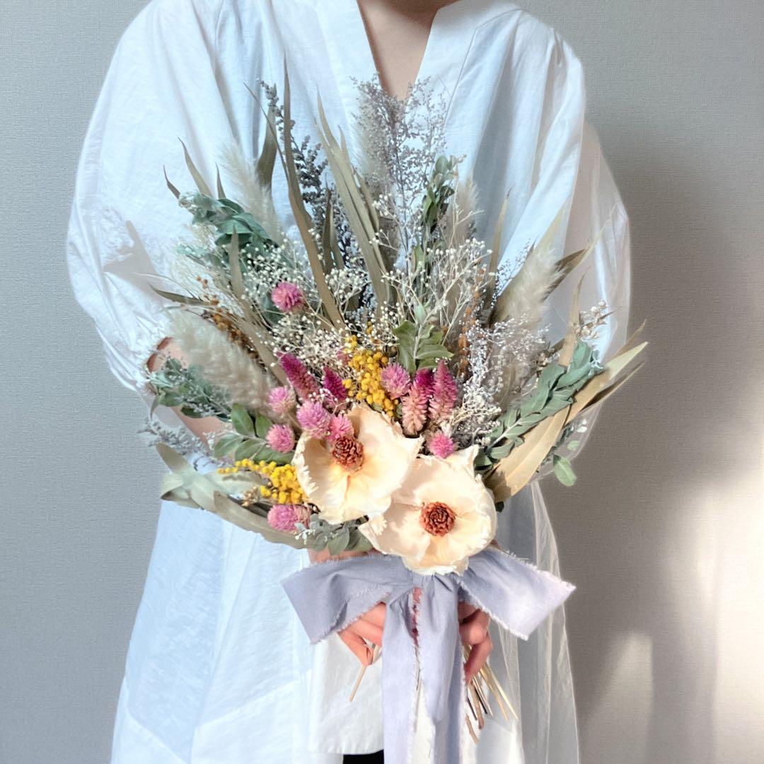 【もうすぐ販売終了】ウェディングブーケ　ドライフラワー　ミモザ　前撮り