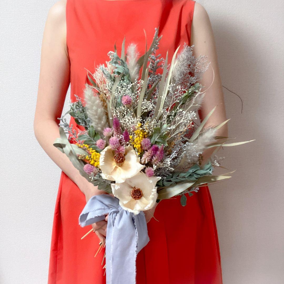 【もうすぐ販売終了】ウェディングブーケ　ドライフラワー　ミモザ　前撮り
