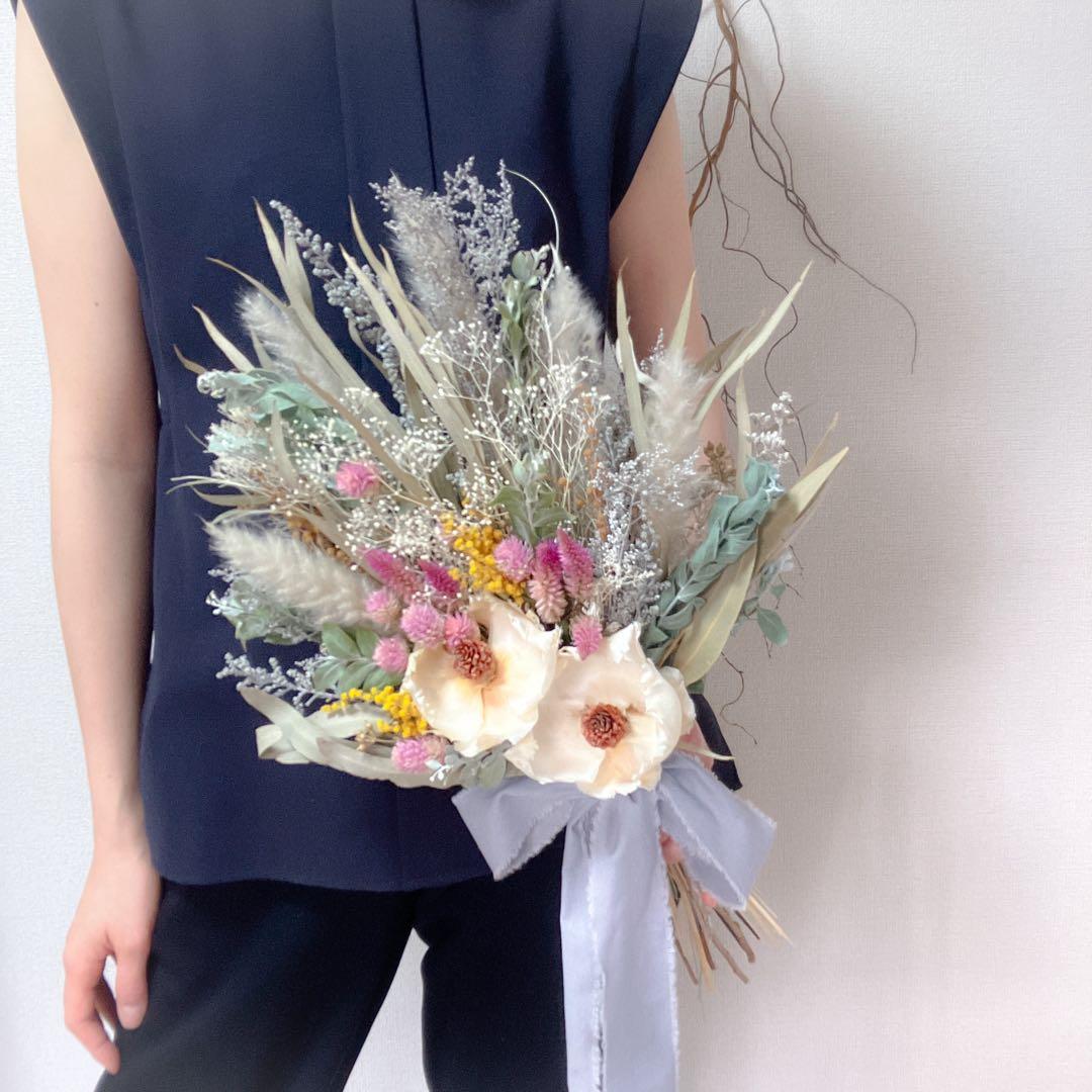 【もうすぐ販売終了】ウェディングブーケ　ドライフラワー　ミモザ　前撮り