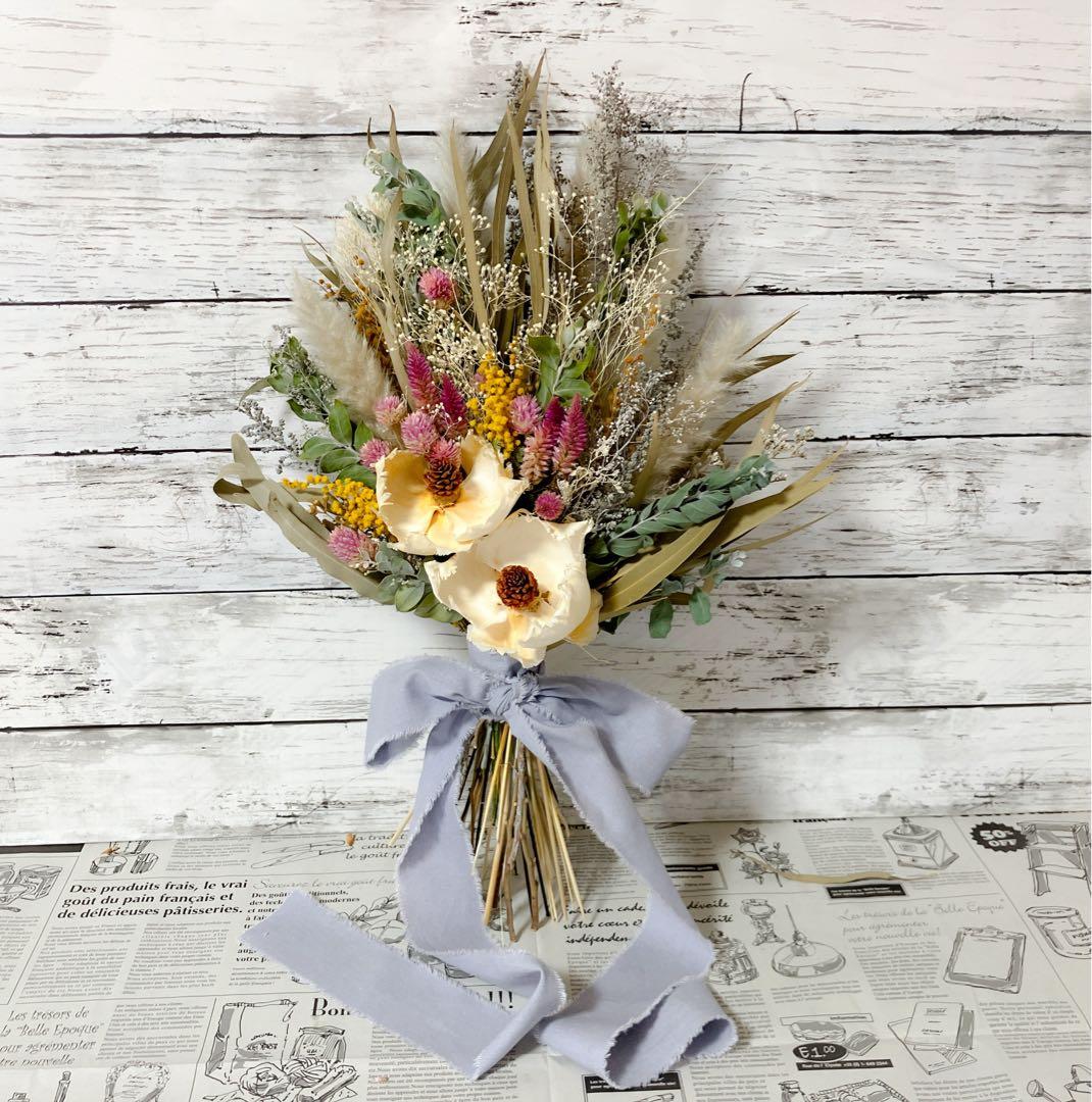 【もうすぐ販売終了】ウェディングブーケ　ドライフラワー　ミモザ　前撮り