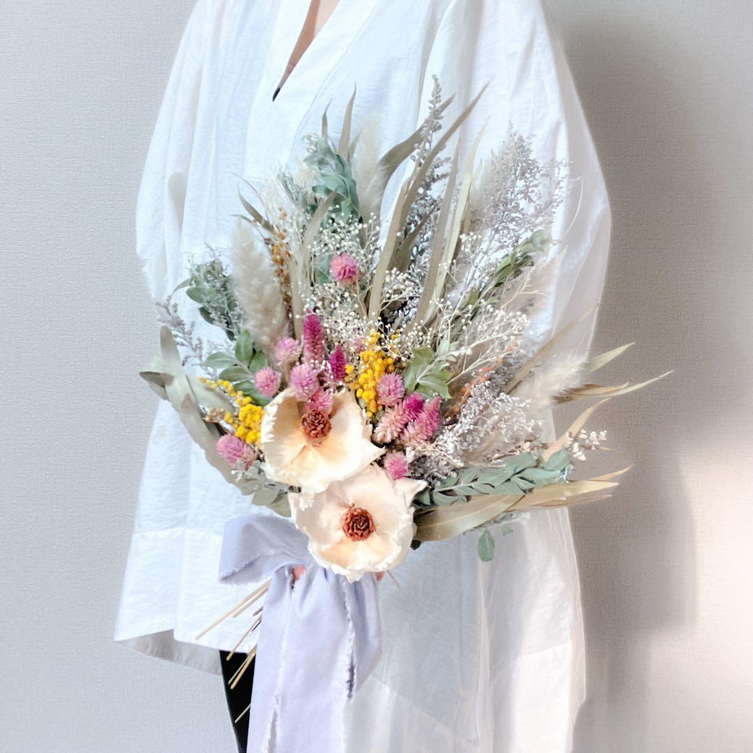 【もうすぐ販売終了】ウェディングブーケ　ドライフラワー　ミモザ　前撮り