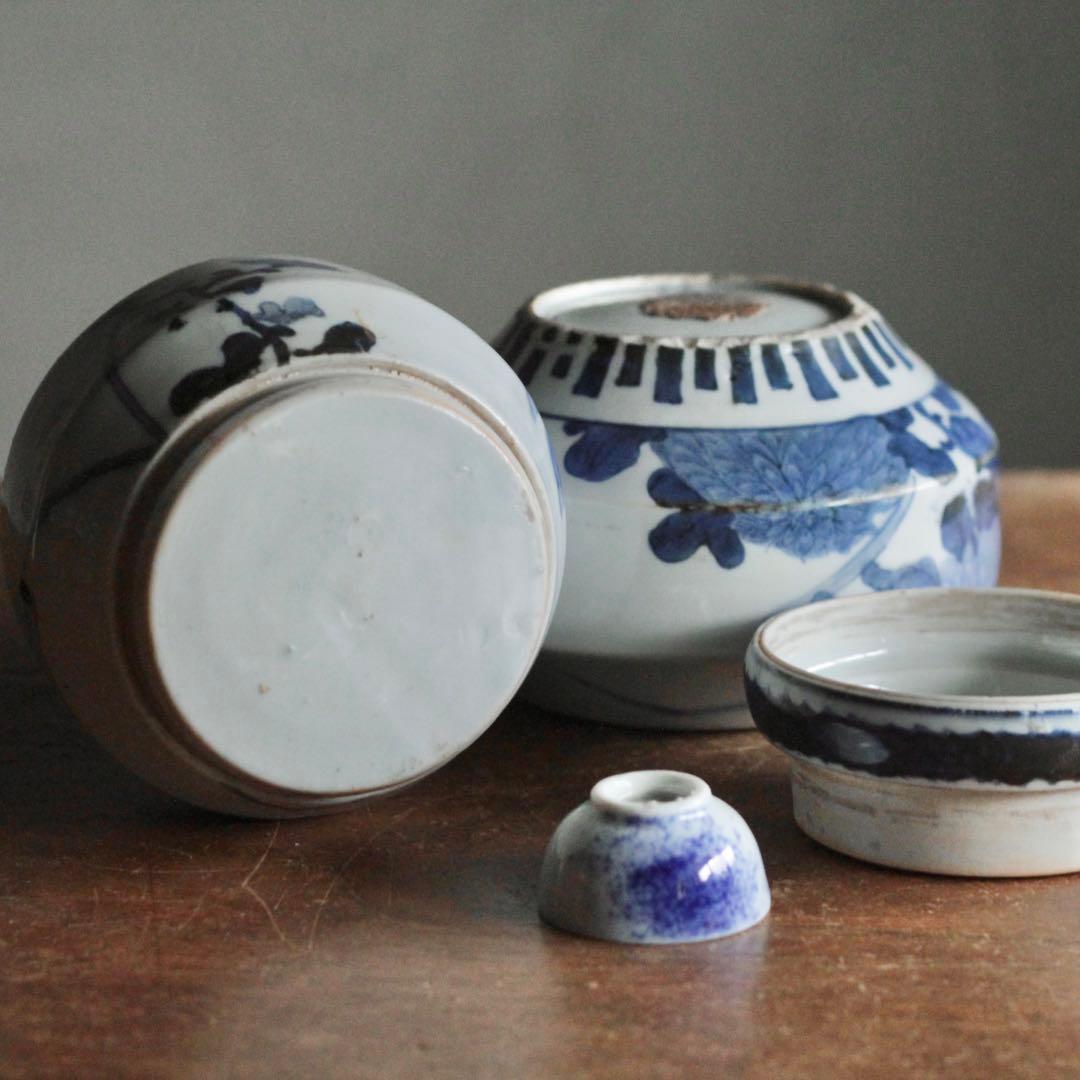 染付 三段重 花見弁当 蕎麦弁当器 古美術 古道具 アンティーク