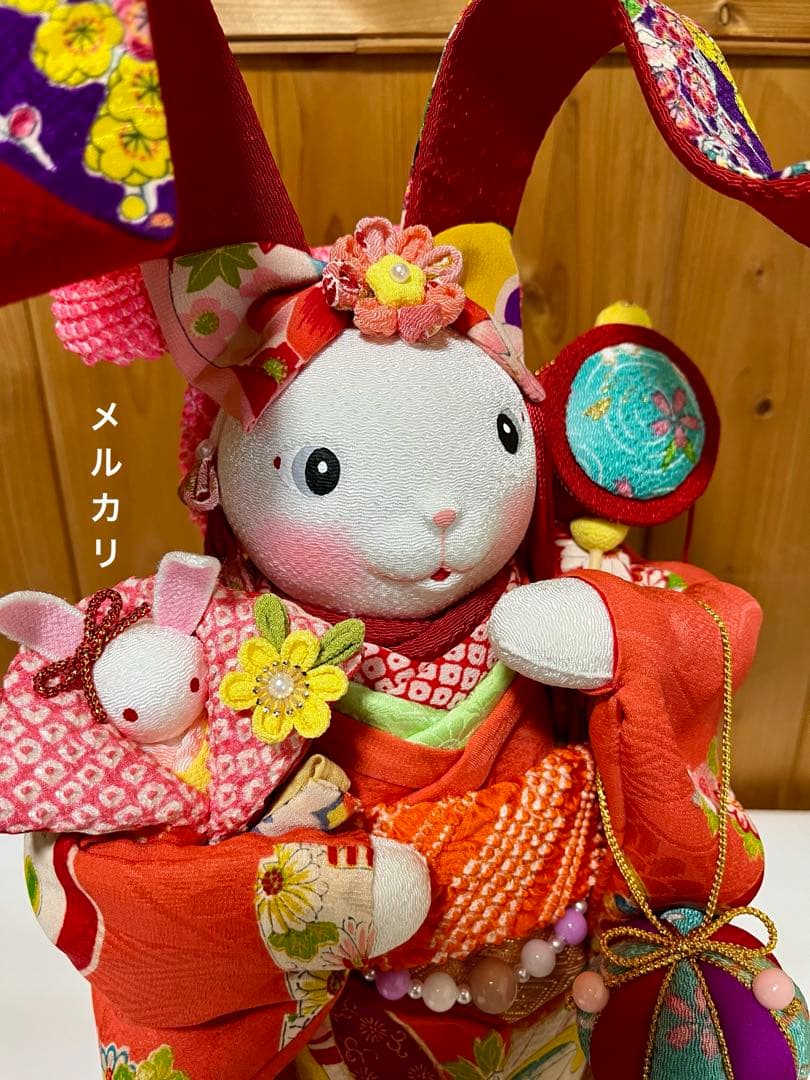 【㉒うさぎの創作人形】　耳長ウサギ　ちりめん細工　縮緬細工　和雑貨　うさぎの置物
