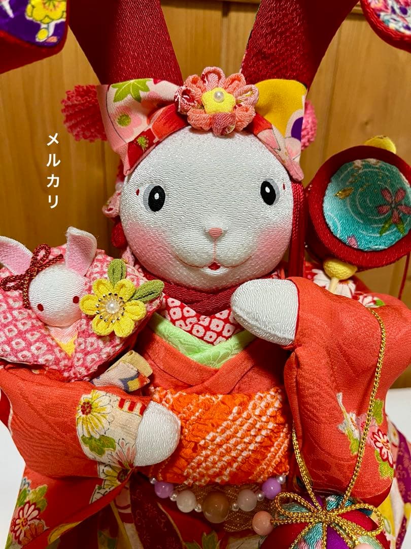 【㉒うさぎの創作人形】　耳長ウサギ　ちりめん細工　縮緬細工　和雑貨　うさぎの置物