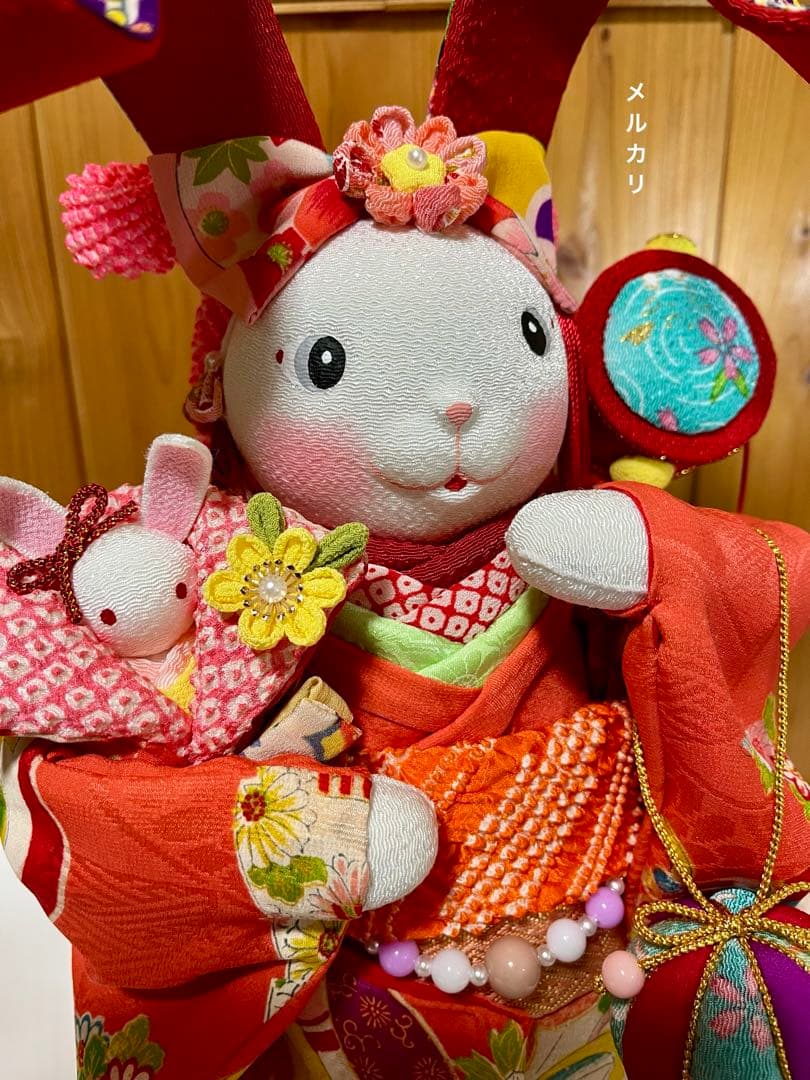 【㉒うさぎの創作人形】　耳長ウサギ　ちりめん細工　縮緬細工　和雑貨　うさぎの置物