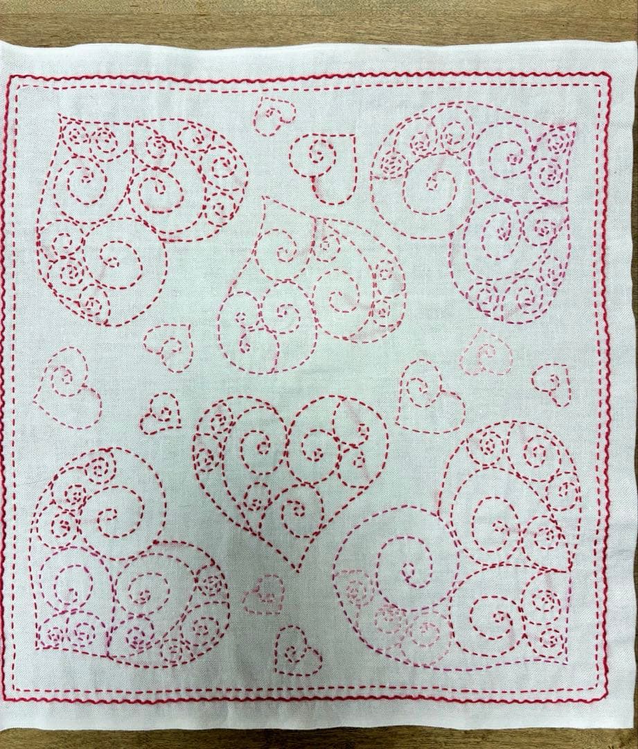 ピンクちゃん　ハート模様の刺し子10枚