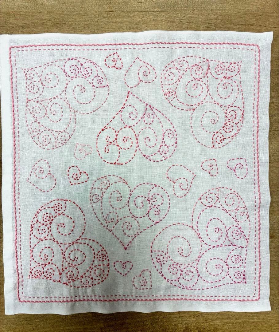 ピンクちゃん　ハート模様の刺し子10枚