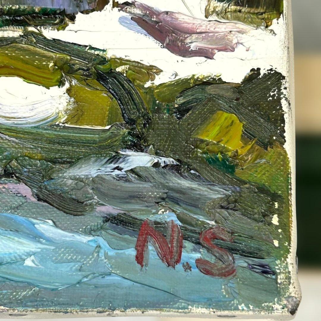 下山宣彦「奥入瀬の春（十和田湖・青森県）」油絵　F6号　購入時の箱付