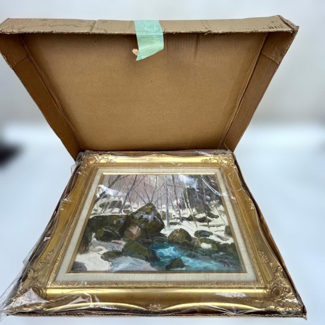 下山宣彦「奥入瀬の春（十和田湖・青森県）」油絵　F6号　購入時の箱付