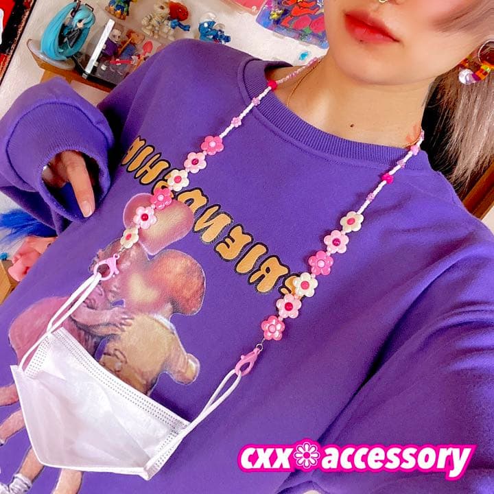 【ms-12(10)】マスクチェーン ストラップ❁カラフル お花 個性的 派手