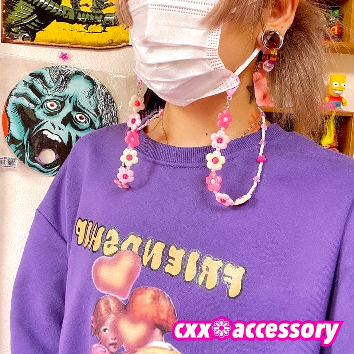 【ms-12(10)】マスクチェーン ストラップ❁カラフル お花 個性的 派手