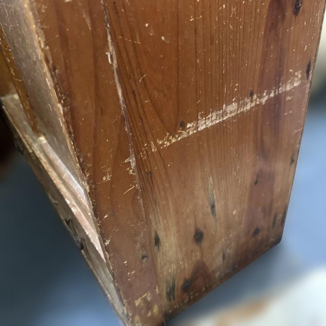 ヴィンテージ　大正ガラス❗️木製ブラウンチェスト 5引き出し ガラス窓付き