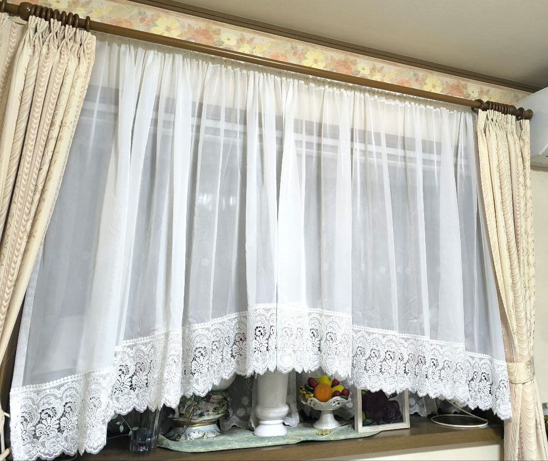 カフェカーテン【Ｓｅｏ様オーダー品　レースアーチカーテン】ハンドメイド