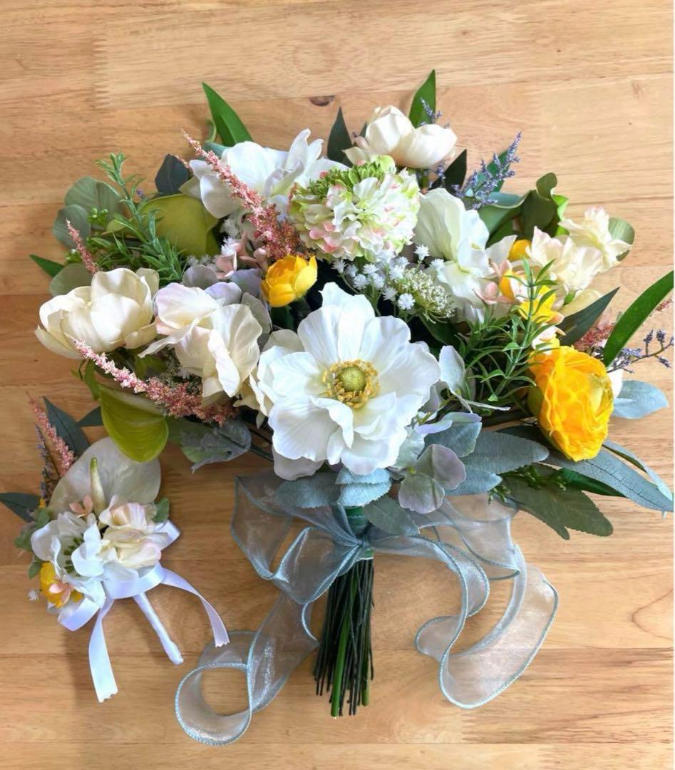 ✨アーティフィシャルフラワー ブライダルブーケ＆ブートニア セット✨