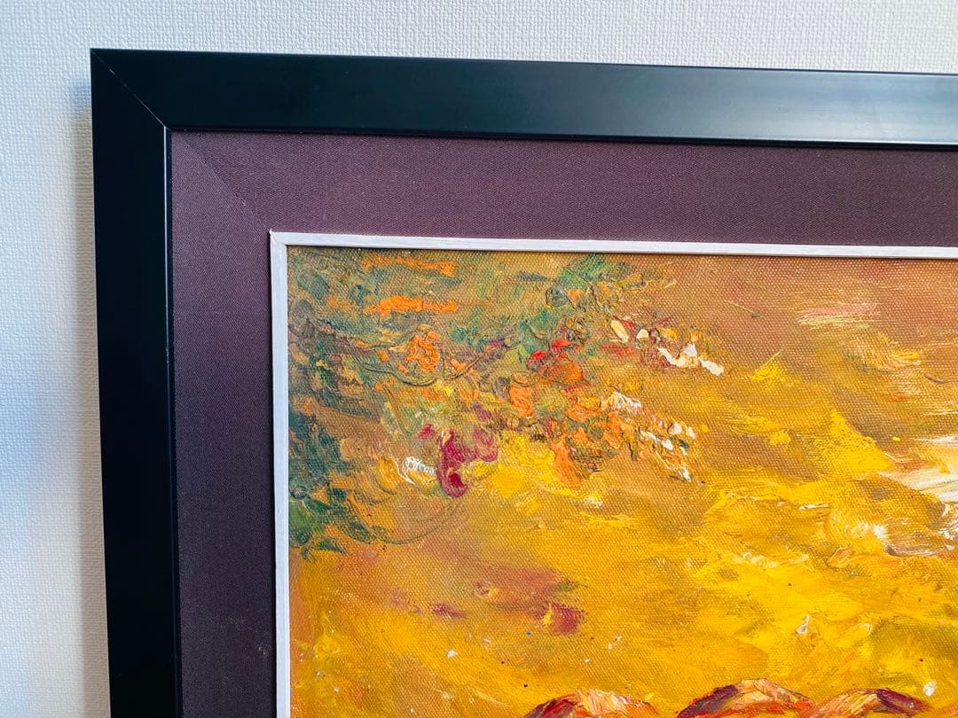 油絵 人々と傘のシーン 大きめフレーム