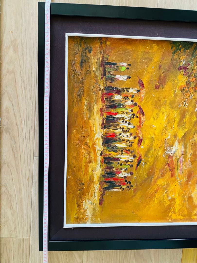 油絵 人々と傘のシーン 大きめフレーム