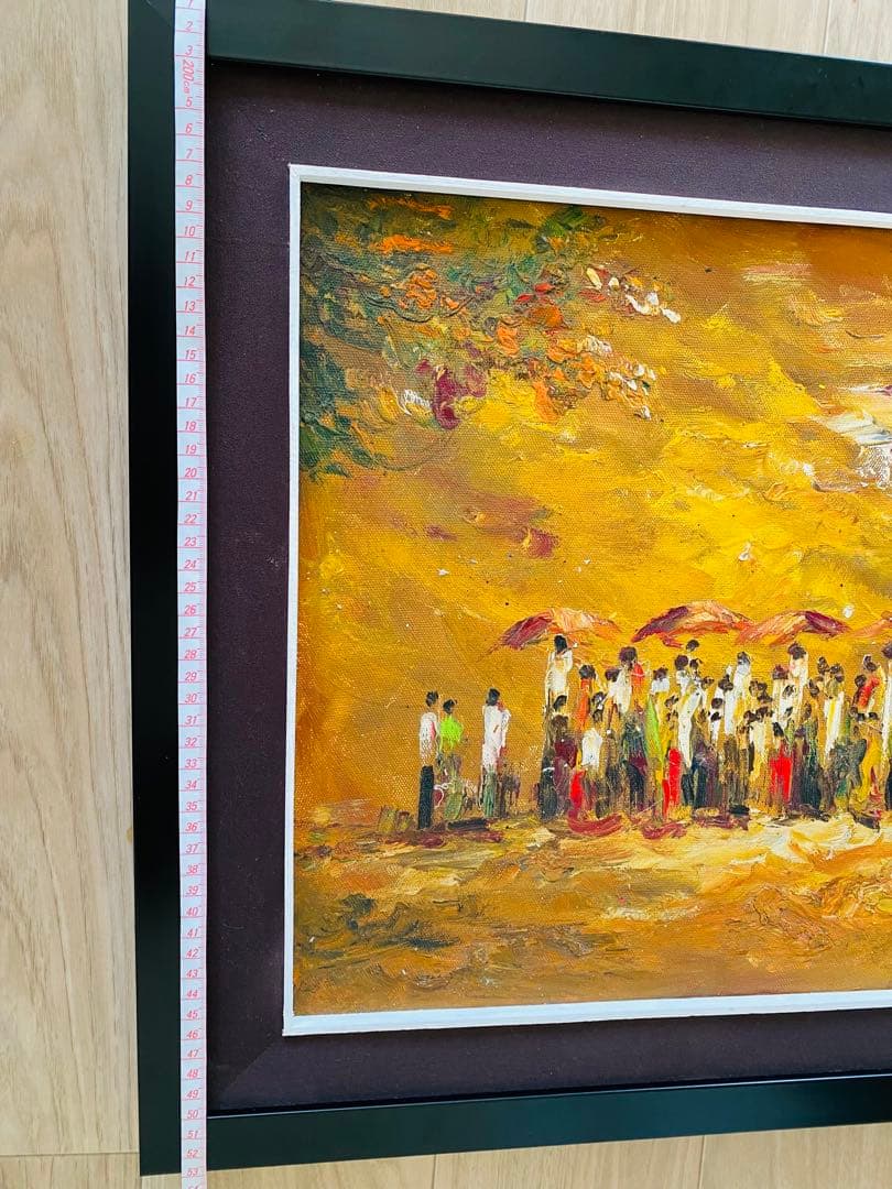 油絵 人々と傘のシーン 大きめフレーム