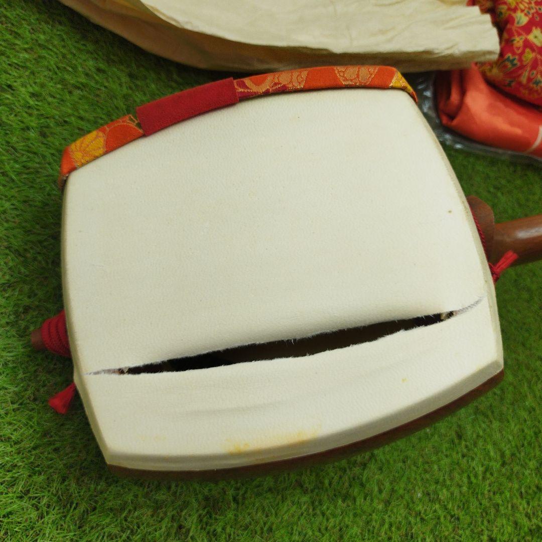 三味線本体 和柄装飾 和楽器 破れあり