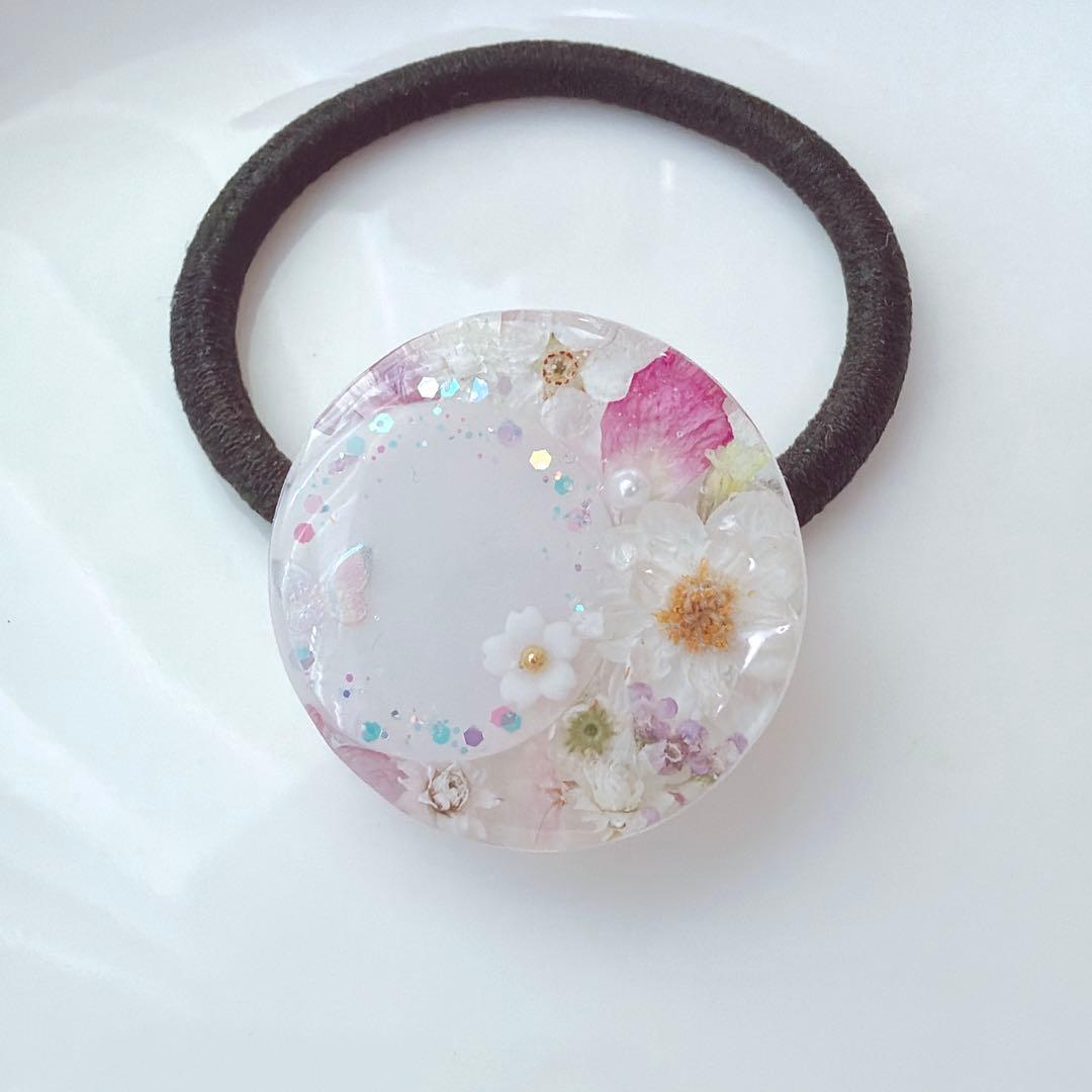 レジンヘアゴム　桜　バラ　ソメイヨシノ　ちょうちょ　三日月　ピンク