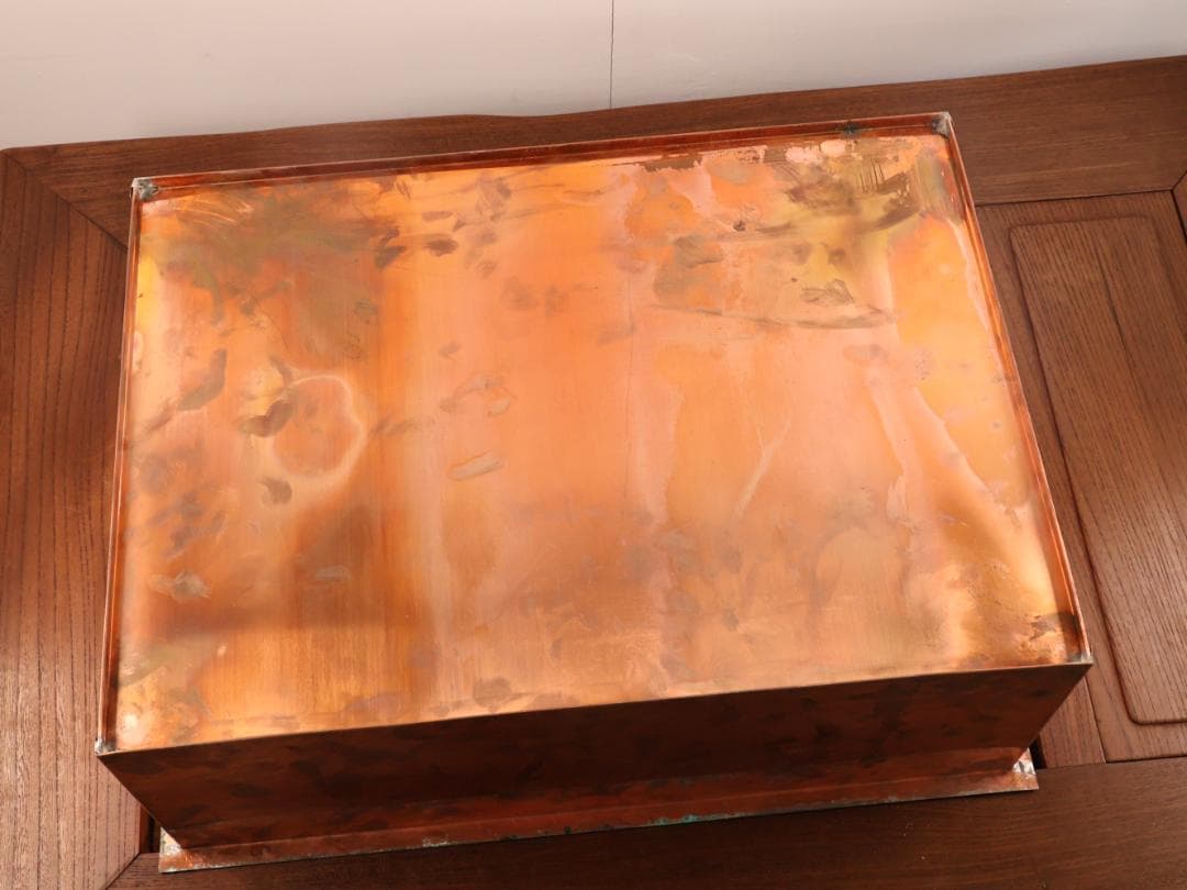 BE419　時代家具　関西火鉢　３尺　天板厚５㎝　純銅製 酒燗器 火箸 灰ならし