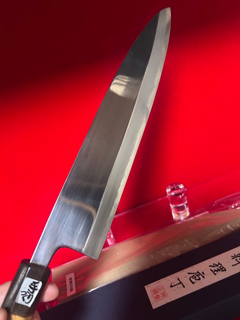 01250 包丁　鍔屋　出雲玉鋼　身卸　霞　鏡面仕上げ　鞘付　元箱付　未使用品