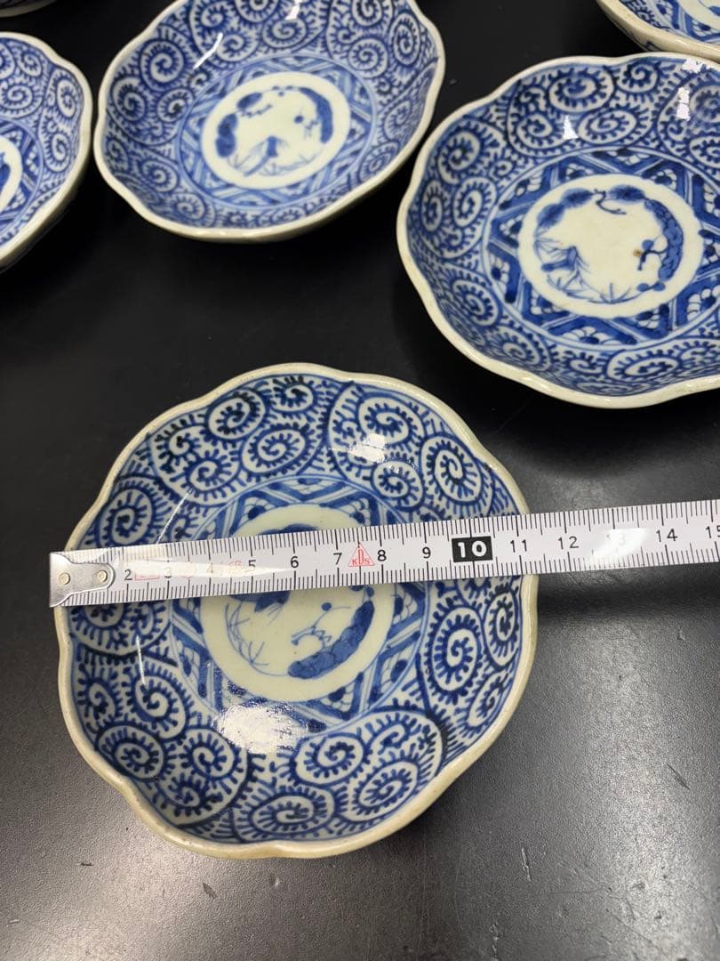 江戸時代後期 古伊万里 染付蛸唐草文 成化年製 輪花型 向付 豆皿 小皿 幕末期