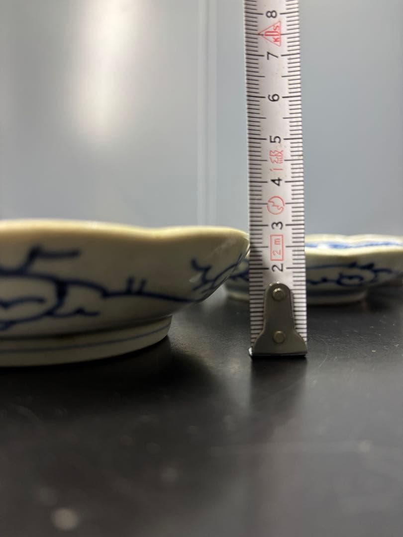 江戸時代後期 古伊万里 染付蛸唐草文 成化年製 輪花型 向付 豆皿 小皿 幕末期