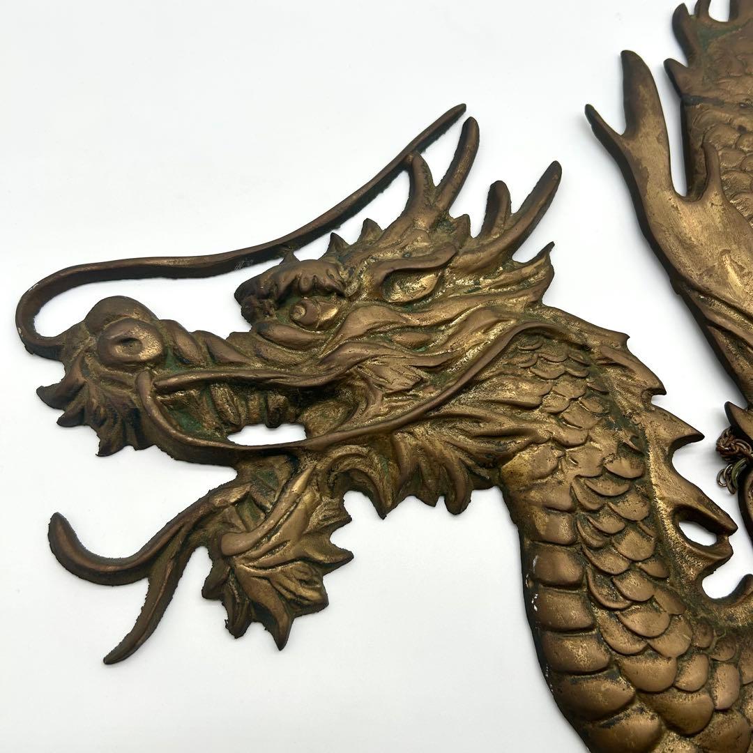 双龍浮彫一対 金属製 95.5cm 壁掛