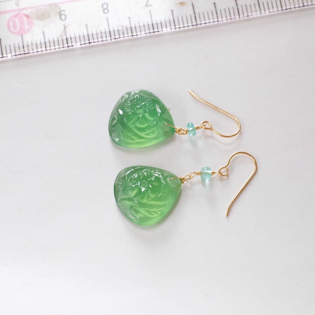 14kgfサーペンティン・エメラルドピアス/イヤリング