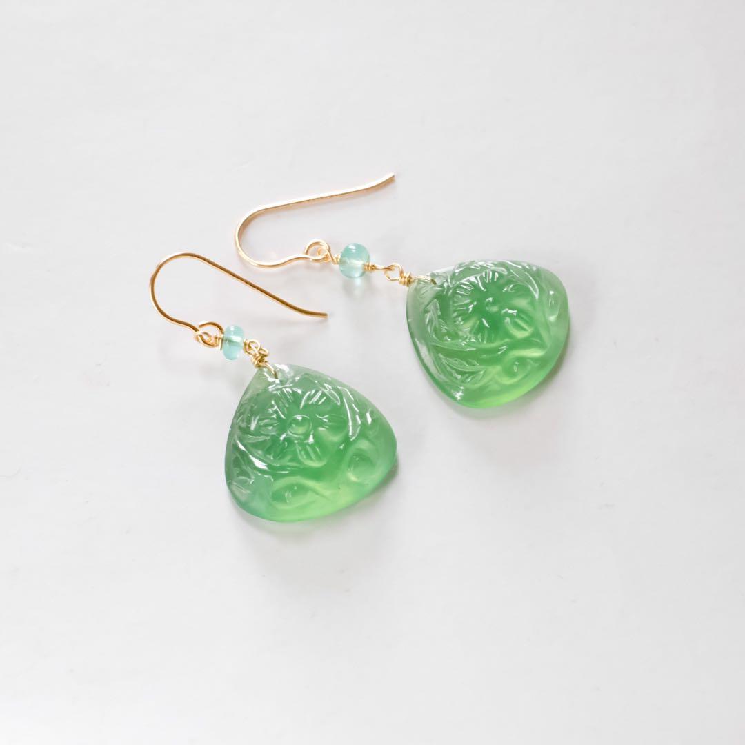 14kgfサーペンティン・エメラルドピアス/イヤリング