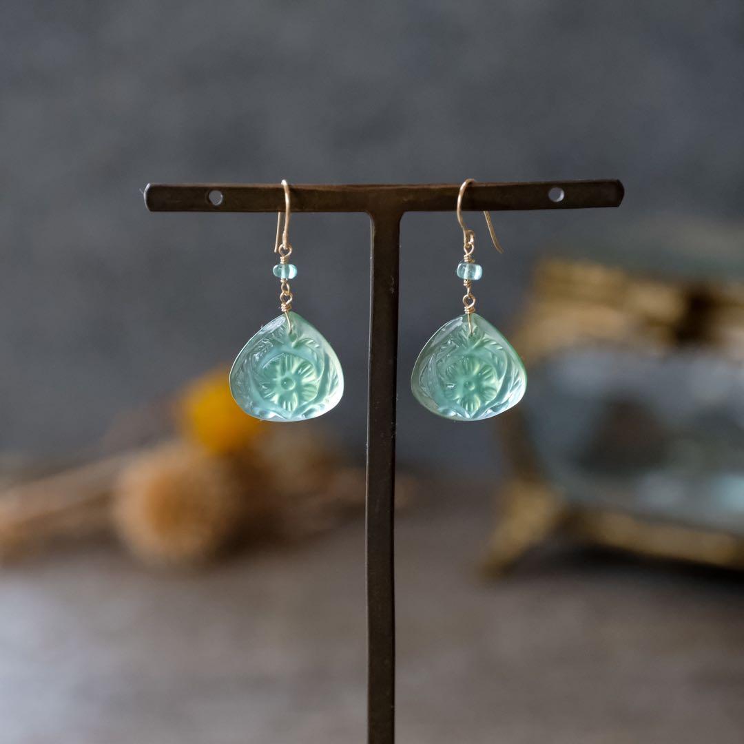 14kgfサーペンティン・エメラルドピアス/イヤリング