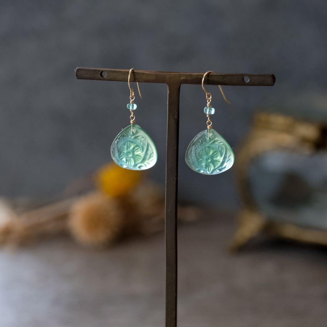 14kgfサーペンティン・エメラルドピアス/イヤリング