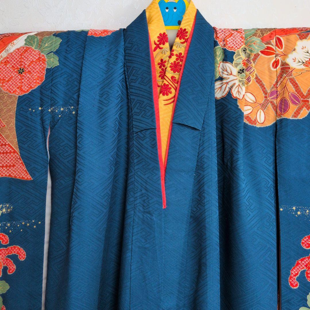 古典柄　七五三着物セット　7歳　女の子　化繊　袋帯、長襦袢　小物