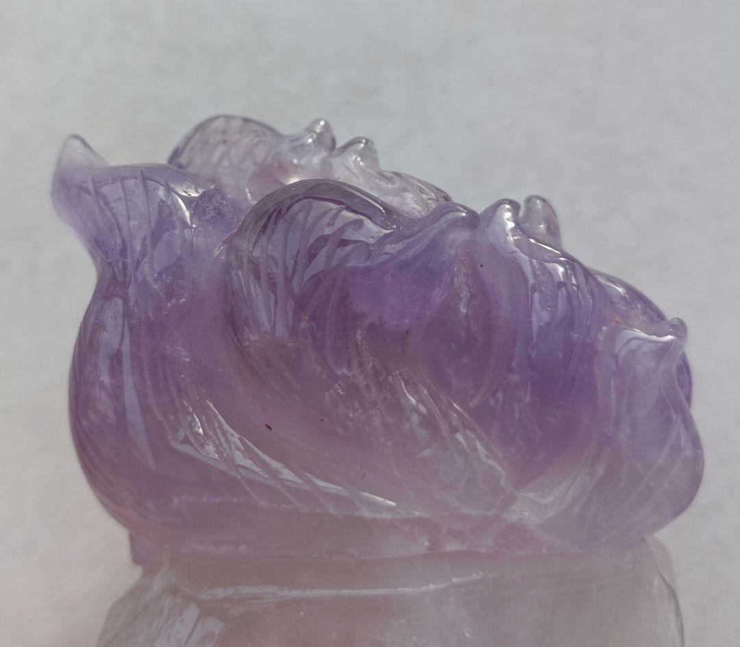 アメジスト手彫り 九尾の狐置物 特注台座付き 1部アメトリン