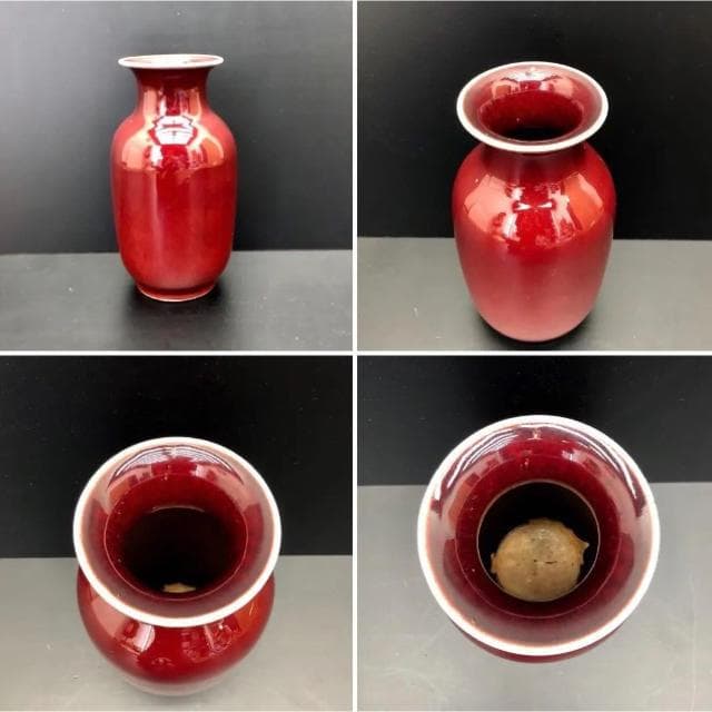 中国美術 景徳鎮製 辰砂 花瓶 花生 飾壺 古美術品 時代 骨董 アンティーク