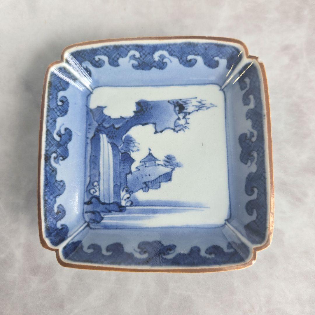 古伊万里　染付　小皿　江戸時代　骨董　金直し　金継ぎ　アンティーク　花唐草