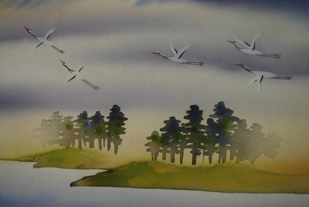 【真作】光葉/富峰飛鶴図/掛軸/名家伝来/S‐374 JM