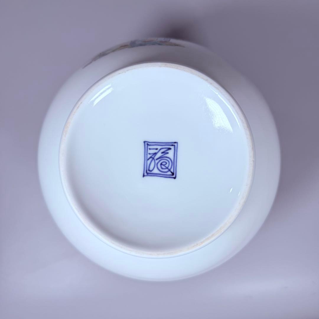 大正～昭和初期　柿右衛門　染錦柳小鳥絵丸胴型花器　共箱　渦福　小畑秀吉