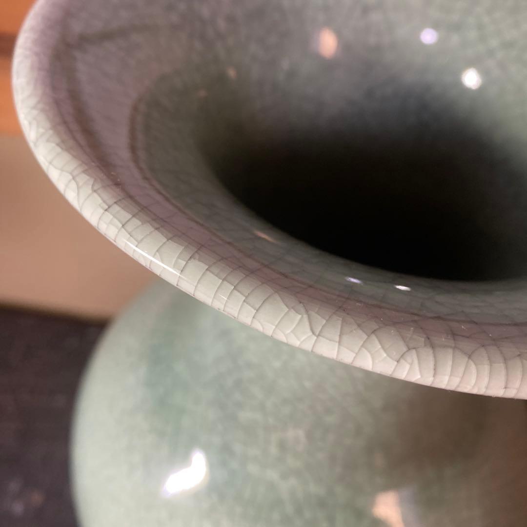 中国　古玩　青磁花瓶　【桐箱付】36cm18cm