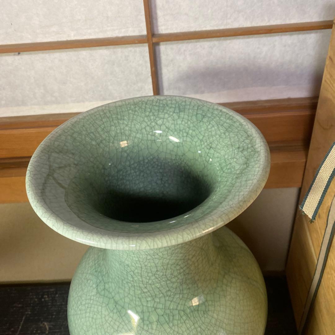 中国　古玩　青磁花瓶　【桐箱付】36cm18cm